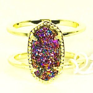 KENDRA SCOTT Elyse Yellow Gold Plated Multicolor Druzy Ring Size 6